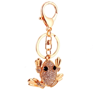 Cute golden frog keychain with sparkling rhinestones and lobster clasp for handbags