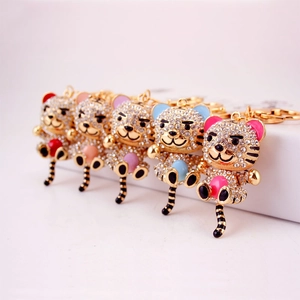 Cute Cartoon Tiger Rhinestone Keychain Zinc Alloy Enamel Zodiac Animal Bag Charm Pendant For Women Girls Gift Keychain