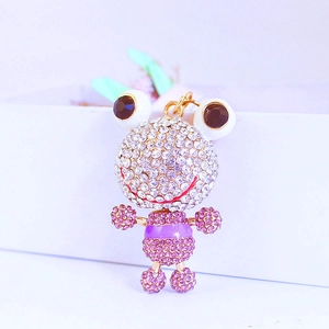 Porte-clés grenouille cartoon avec strass brillants et émail violet pour sacs
