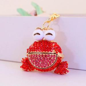 Porte-clés grenouille en strass rouges scintillants avec fermoir en métal doré
