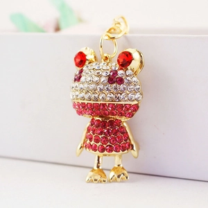 Funkelnder, mit Kristallen besetzter Frosch-Schlüsselanhänger in Gold mit roten Details