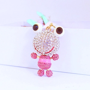 Porte-clés grenouille dessin animé mignon serti de strass brillants blancs et roses
