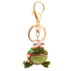 Porte-clés grenouille en strass verts avec fermoir mousqueton doré pour sac à main