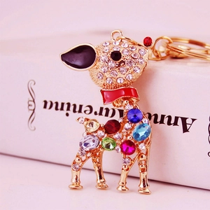 Luxury Colorful Rhinestone Reindeer Keychain Cute Gold Alloy Deer Pendant For Bag Keys Christmas Holiday Gift For Women