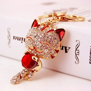 Porte-clés Chat de la Fortune de Luxe en Strass Alliage de Zinc Pendentif Chat en Cristal pour Sac Femme Fille Cadeau Porte-clés Voiture