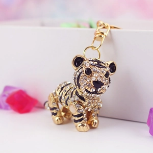 Portachiavi Tigre 3D Carino in Lega di Zinco Dorata Strass Smalto Ciondolo Animale Portachiavi Auto Accessorio Borsa Regalo