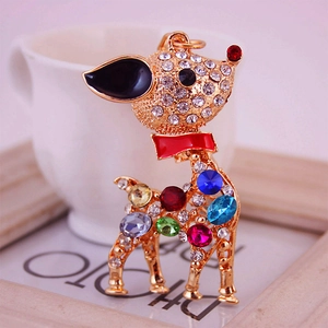 Colorful rhinestone sika deer keychain pendant in gold metal for women bags