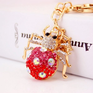 Sparkling spider keychain with colorful rhinestones and gold alloy for handbag charms