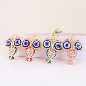 Porte-clés Hibou Mignon en Alliage de Zinc avec Strass et Mauvais Œil Pendentif Animal pour Sacs Cadeau Femme
