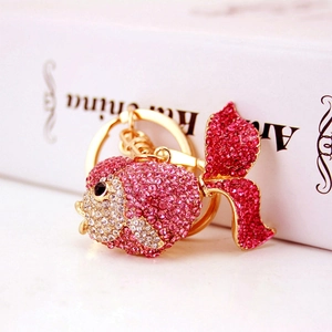 Creative Rhinestone Goldfish Keychain For Women Zinc Alloy Metal Animal Bag Pendant Decorative Accessories Key Ring