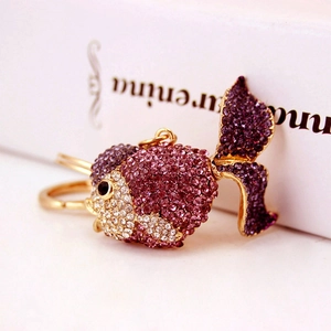 Sparkling pink goldfish keychain with crystals and gold plating for women handbag