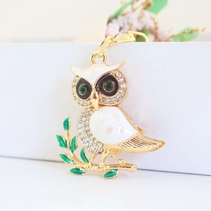 Cute Enamel Owl Keychain For Women Rhinestone Animal Bag Charm Zinc Alloy Bird Pendant Key Ring Gift Accessories