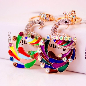 Exquisite Colorful Peacock Keychain Rhinestone Enamel Zinc Alloy Bird Pendant Bag Accessory Key Ring Jewelry Gift For Women