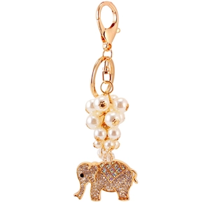 Golden elephant keychain with pearls and crystals for women handbag accessories