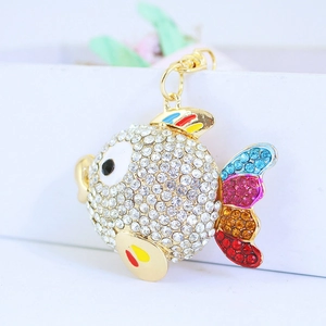 Rhinestone Tropical Fish Keychain Sparkling Zinc Alloy Bag Charm Gold Plated Enamel Ocean Animal Keyring Jewelry Gift