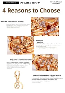 Detail view of gold rhinestone motorcycle keychain with secure lobster clasp and seamless welding