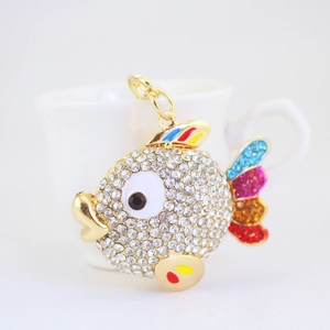 Sparkling tropical fish keychain with colorful crystals and gold-plated metal base