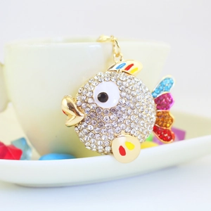 Sparkling crystal tropical fish keychain with vibrant colorful rhinestones and gold plating
