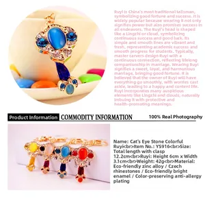 Detail showing Ruyi keychain with cat eye stones and sparkling rhinestones