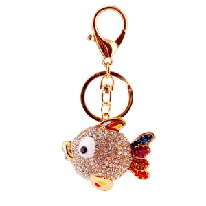 Rainbow crystal encrusted tropical fish keychain with gold lobster clasp for women's bags