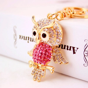Simpatico Portachiavi a Forma di Gufo in Lega di Zinco con Strass Pendente per Borsa ad Animale Luccicante Oro Metallo Donna