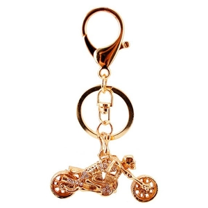 Creative golden motorcycle keychain with sparkling rhinestones for men's gift