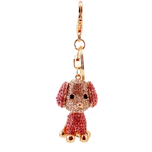 Porte-clés chien caniche créatif avec strass roses et plaqué or pour sacs à main