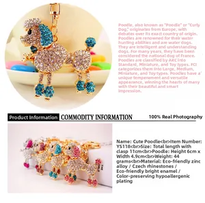 Macro detail and color collection of crystal encrusted poodle keychain for bags