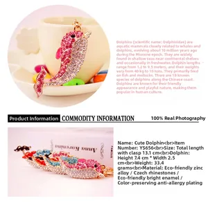 Detailed size and specs for cute rhinestone dolphin keychain with zinc alloy and enamel