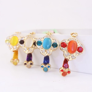 Chinese Style Vintage Ruyi Key Keychain For Women Luxury Zinc Alloy Artificial Cat's Eye Stone Rhinestone Inlaid Bag Charm Accessories