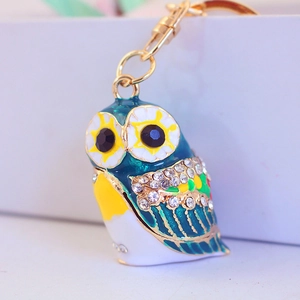 Porte-clés hibou créatif pour sacs avec émail coloré et cristaux de strass brillants
