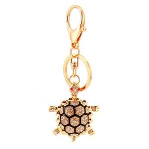 Goldener Schildkröten Schlüsselanhänger mit Strasssteinen und Karabiner für Handtaschen