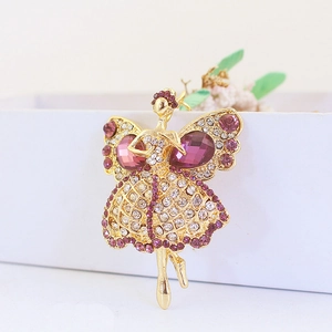 Pendentif ange de ballet élégant avec cristaux violets et métal doré pour sacs