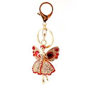 Porte-clés ange créatif en cristal avec strass rouges et pendentif fée en métal doré