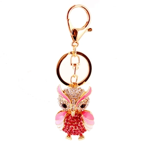 Schicker goldener Eulen Schlüsselanhänger mit Strasssteinen und Emaille für Taschen