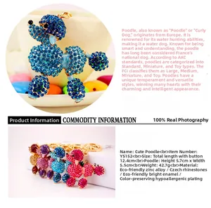 Detailed close-up showing vibrant rhinestone inlay and enamel finish on poodle keychains