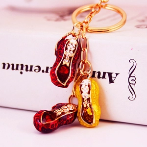 Creative Peanut Shape Keychain Zinc Alloy Enamel Drip Oil Bag Pendant With Sparkling Rhinestones Lucky Charm Jewelry For Women Gift