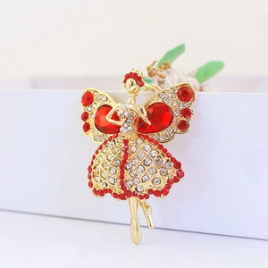 Portachiavi angelo dorato con ali in cristallo rosso e strass per borse e accessori
