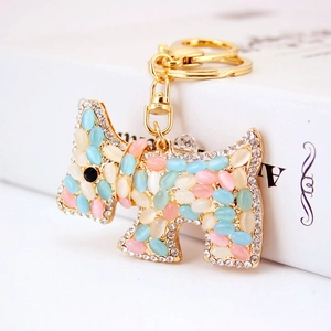 Süßer Scottie Hund Schlüsselanhänger Zinklegierung Künstlicher Opal Strass Tasche Anhänger Koreanischer Stil Tier Schmuck Geschenk