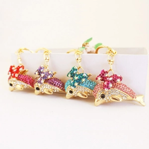 Cute Rhinestone Dolphin Keychain Alloy Bow Knot Animal Key Ring For Car Bag Hanging Ornament Decorative Gift For Women