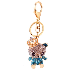 Funkelnder Strass Kronen-Panda Schlüsselanhänger mit Goldlegierung und Kristallanhängern