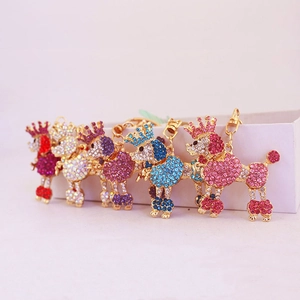 Cute Crown Poodle Puppy Keychain Zinc Alloy Rhinestone Inlaid Bag Pendant Charm Sparkling Animal Keyring For Women Girls Gift
