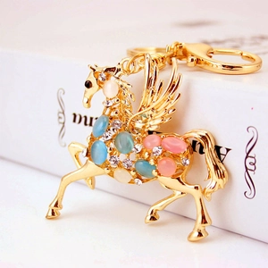 Porte-clés Pégase Cheval Volant Mignon avec Strass Pendentif de Sac avec Pierres d'Opale Artificielle Colorées pour Femme Voiture