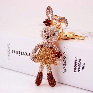 Luxury rhinestone bunny keychain with gold ring and sparkling crystals for women handbag