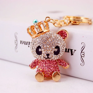 Strass Niedlich Krone Panda Schlüsselanhänger Zinklegierung Eingelegt Tier Schlüsselring Tasche Anhänger Für Damen Geschenk Auto Zubehör