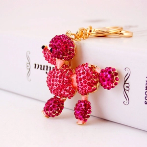 Cute Poodle Dog Keychain Rhinestone Zinc Alloy Sparkling Animal Pendant Bag Charm Car Keyring Fashion Jewelry For Women Gift