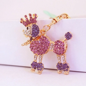 Golden crown poodle keychain accessory with sparkling colorful rhinestones for handbags