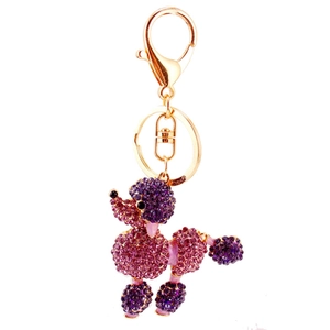 Chic poodle keychain with purple and pink rhinestones on a gold alloy lobster clasp