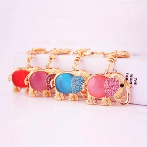 Creative elephant keychains with colorful crystals and rhinestones in four vibrant colors