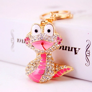 Porte-clés Serpent du Zodiaque Dessin Animé Mignon en Alliage de Zinc avec Strass et Émail Pendentif pour Sac Voiture Décoration Cadeau